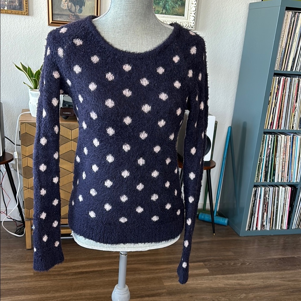 Women's Navy and Pink Polka Dot Sweater